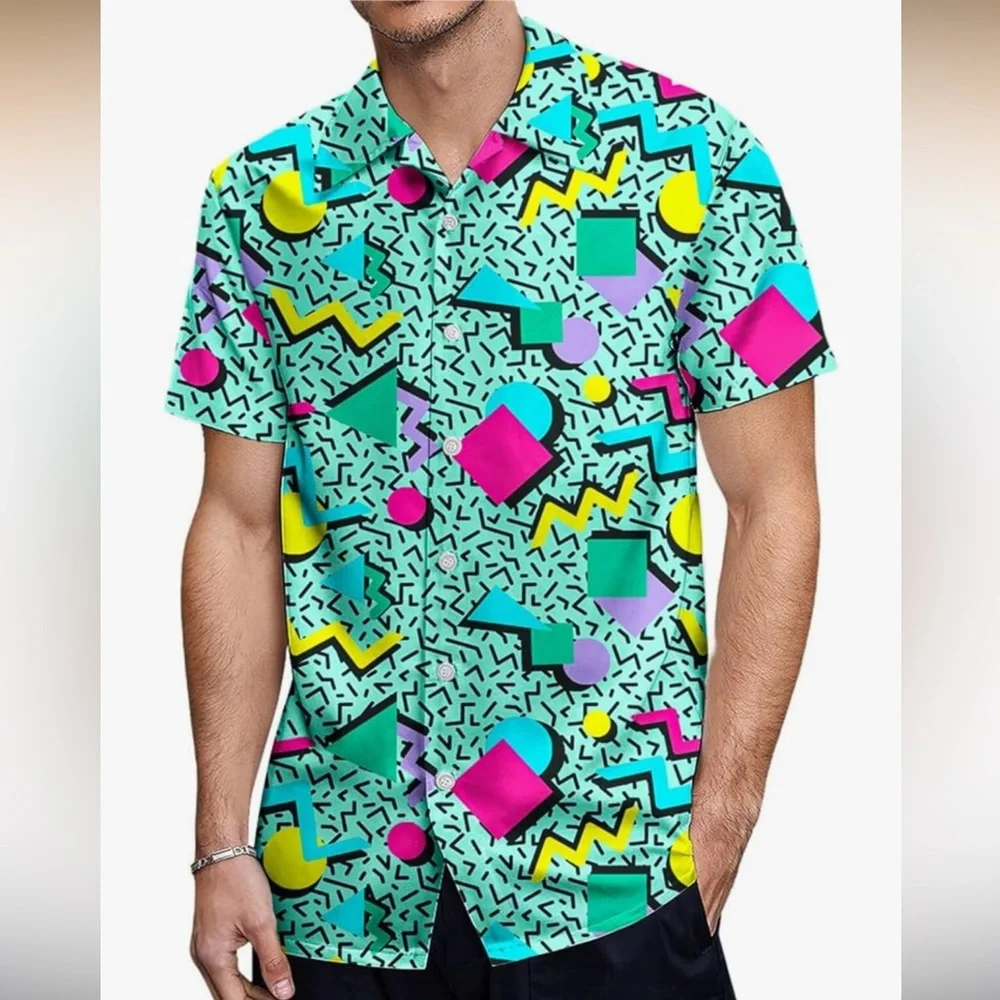 80s 90s Men’s Hawaiian Shirt Button Down Short Sleeve Costume Retro Vintage LG - Picture 1 of 8